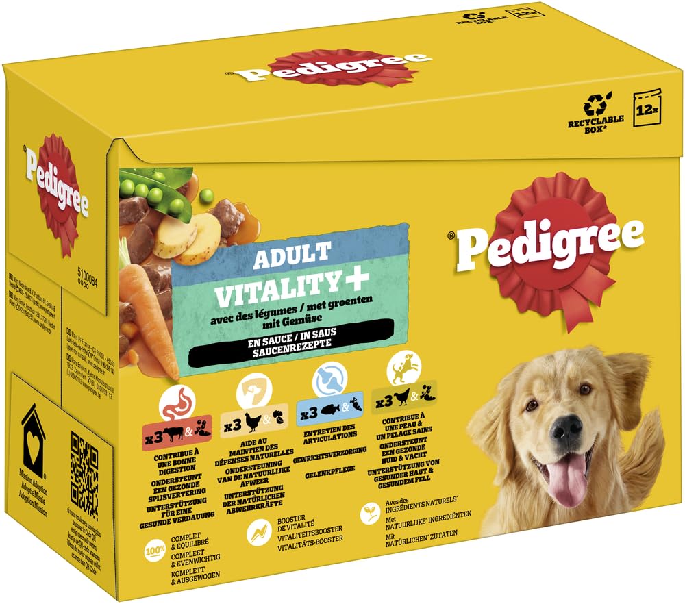 PEDIGREE DOGCARE Hundefutter Portionsbeutel Vitality+ Chunks in Soße Adult 4 x 12 x 85g