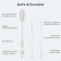 Vista 2 de Juego de cepillos de limpieza de silicona, botella de agua y cepillo limpiador de pajilla, para vaso, biberón, bomba de leche, pezón, vaso