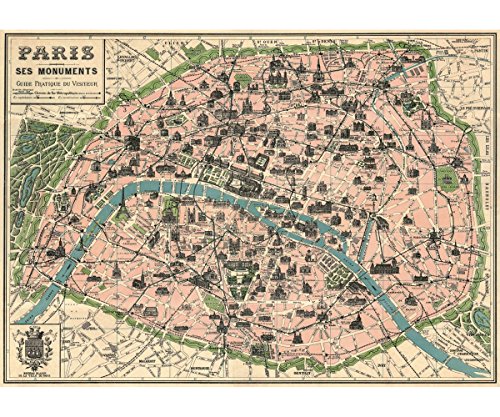 Vintage Paris Map Monuments Poster by Cavallini & Co. 20