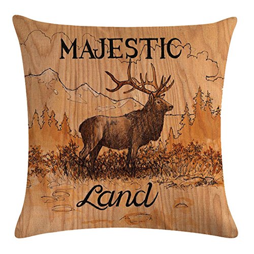 Decroitem Vintage Wild Animals Deer Elk Moose Bear Throw Pillow Covers Fall Decor Wildlife Cotton Linen Cushion Cover Pillow Cases 18 X 18 Inches Set Of 4 (Mountain & Animals 2) #TOP3