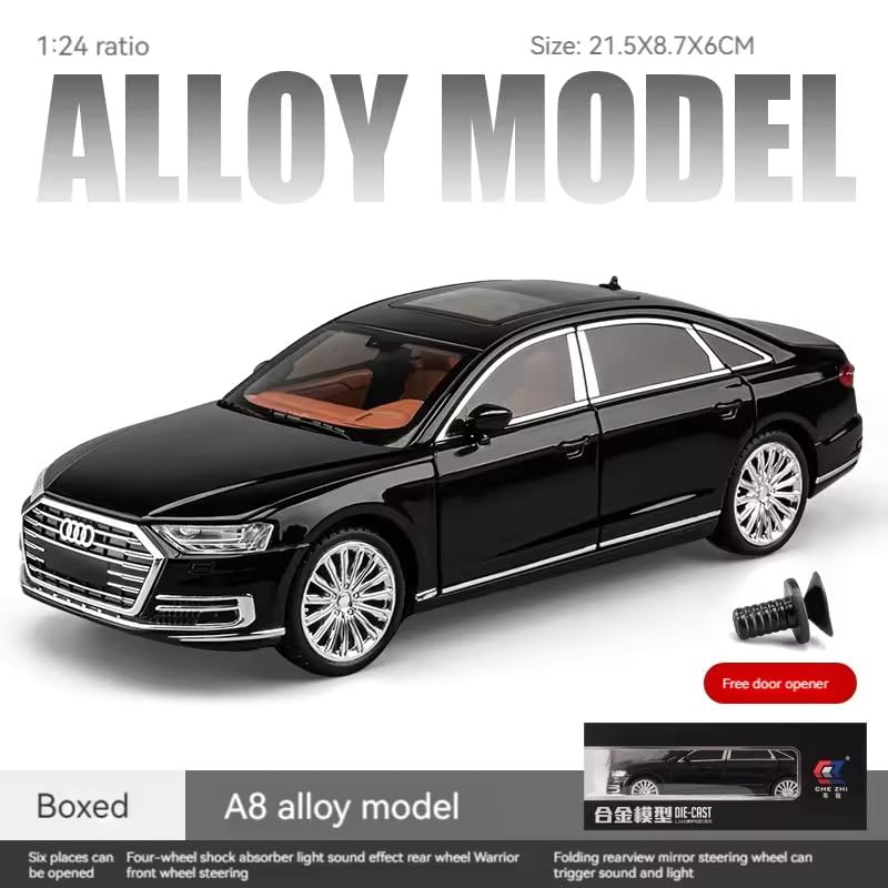 Image of 1 /24 Big Audi A8 Luxury Car Toy Metal Pull Back Diecast Car with Openable Door and Sound Light, Gifts Toys for Kids【 Colors as Per Stock 】