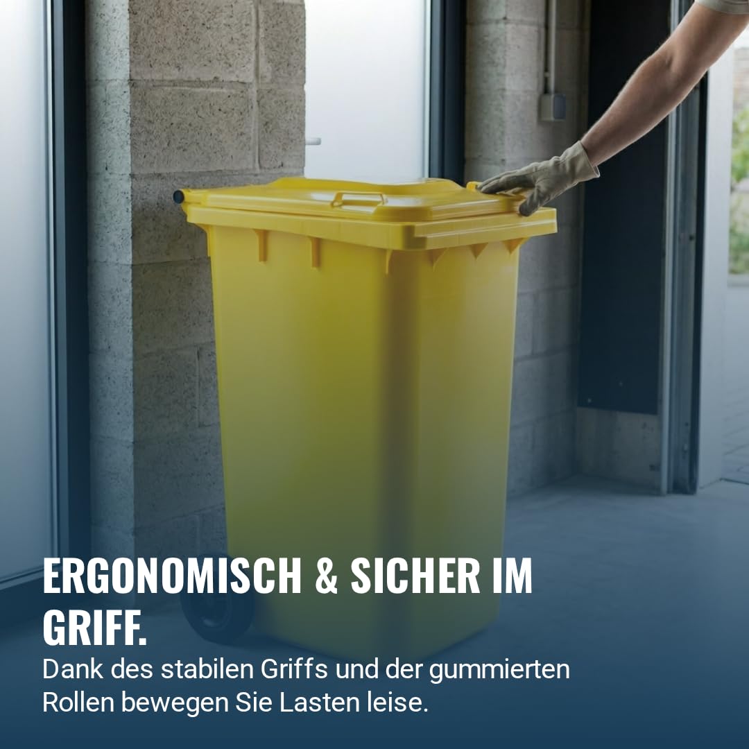 plasteo® Mülltonne Abfalltonne Reststofftonne Müllbehälter Mülleimer Made in Germany Für Straßenstellung Extra Starker Kunststoff Leichte Reinigung UV-beständig (Gelb, 2x 240 Liter)