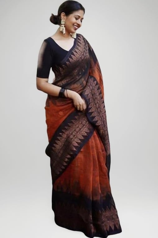 SIRIL Women's Printed Cotton Saree with Unstitched Blouse Piece