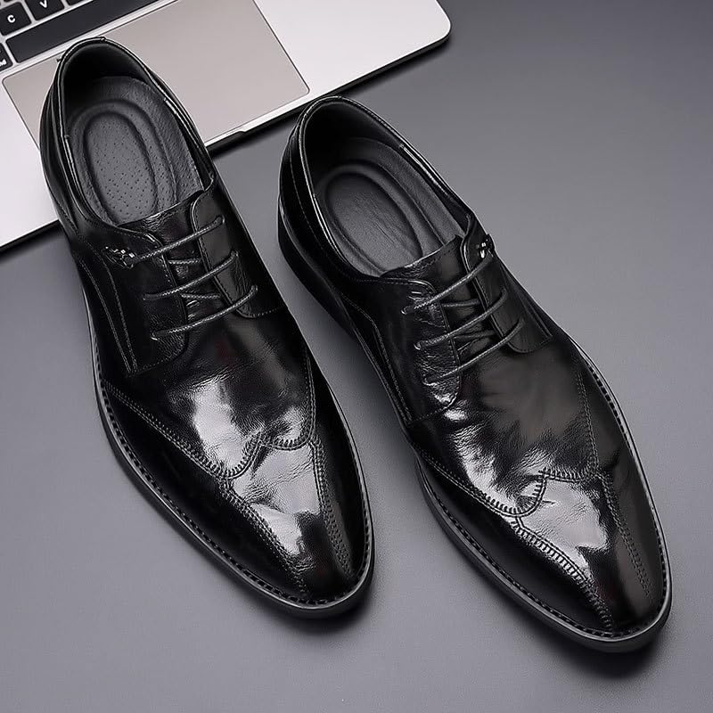 Gray Dress Shoes for Men Lace Up Faux Patent Leather Oxford Shoes Vintage Leather Platform Shoes(10)3