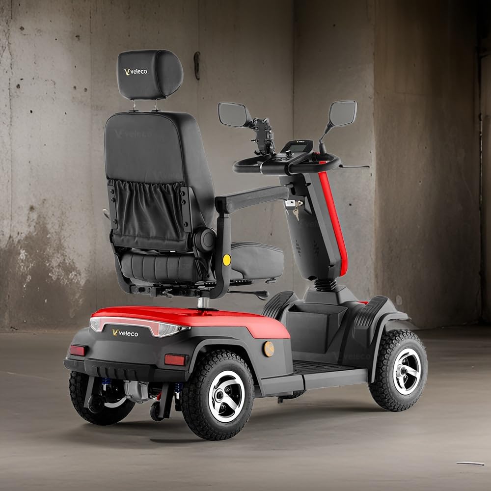 Veleco Jumpy Comfort dispositivo de movilidad reducida de 4 ruedas para personas mayores, suspensión completa, iluminación LED, seguro y resistente (rojo)