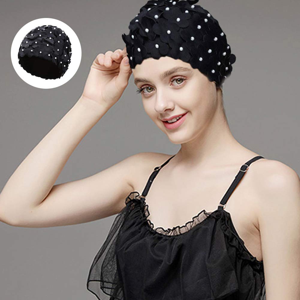 YARNOW Cuffia Da Nuoto Plissettata Con Copriorecchie, In Nylon, Per Donna, Accessorio Da Piscina Elegante (blu)