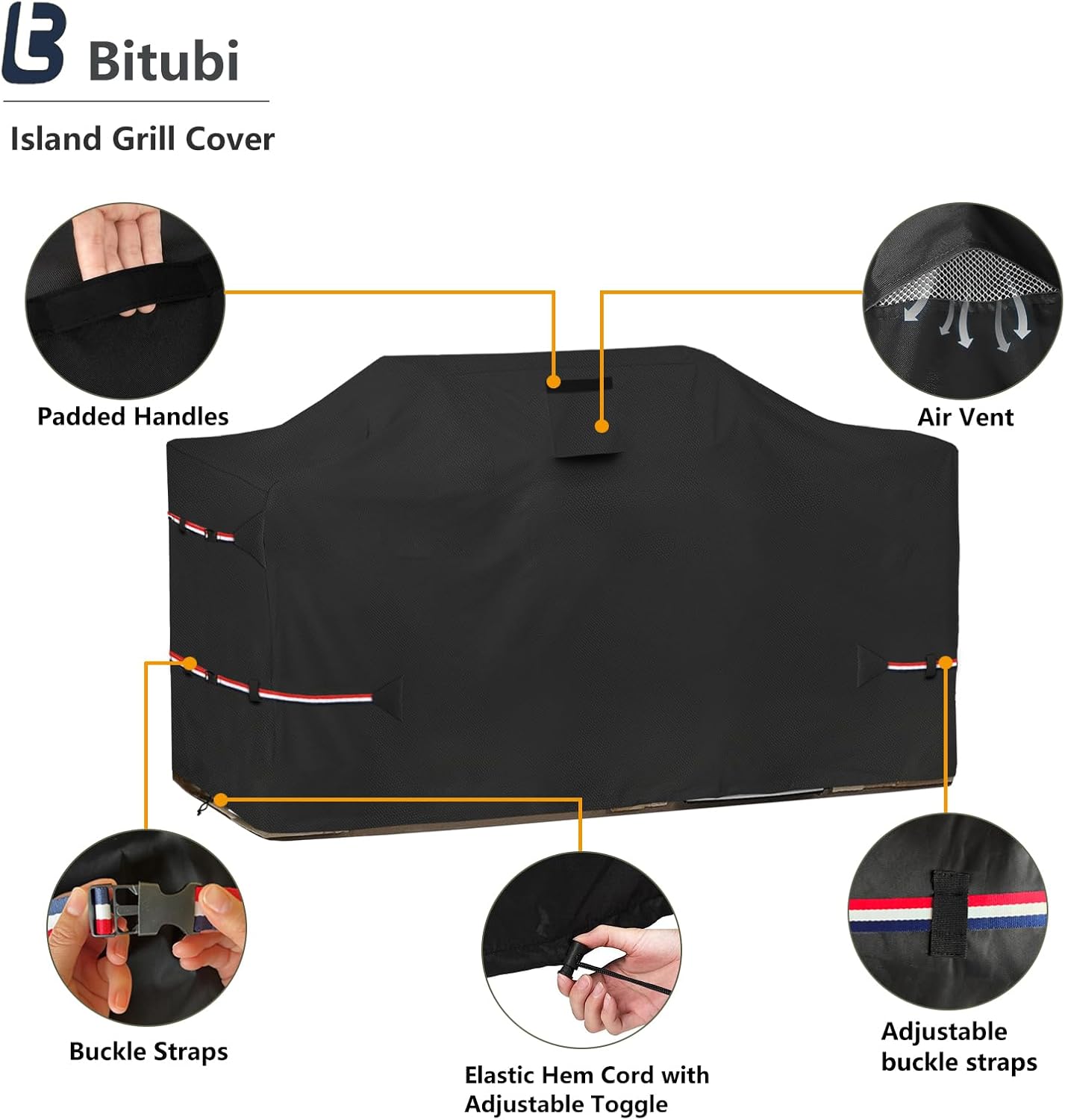 Bitubi 98 Inch Island Grill Cover - 600D Heavy Duty Waterproof All Weather Protection Extra Large Grill Cover,Black
