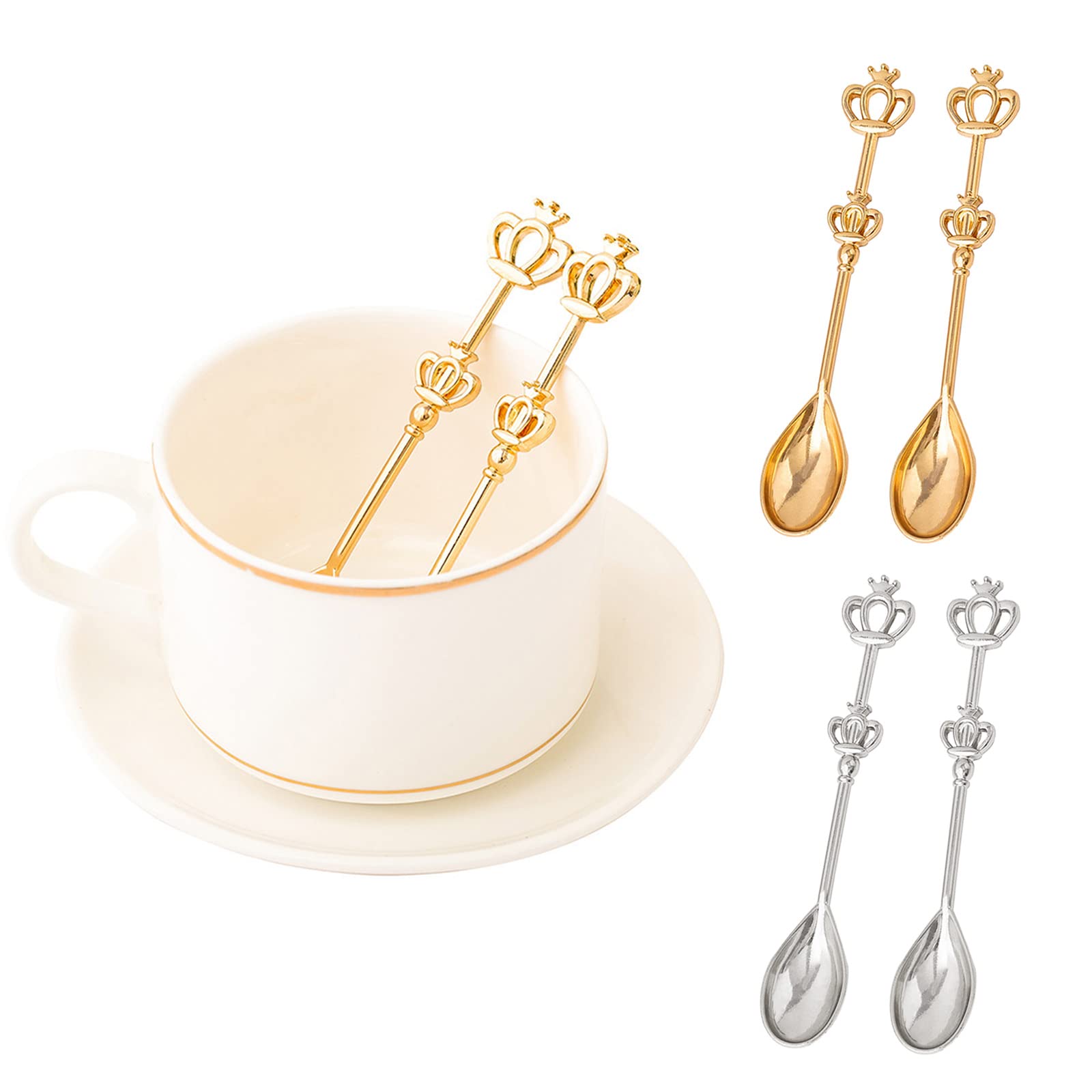 hokojix 2X Crown-Handle Coffee Spoon Wedding Souvenir-Bridal Shower Teaspoon Valentines Wedding Party Cocktail-Stirring Spoon