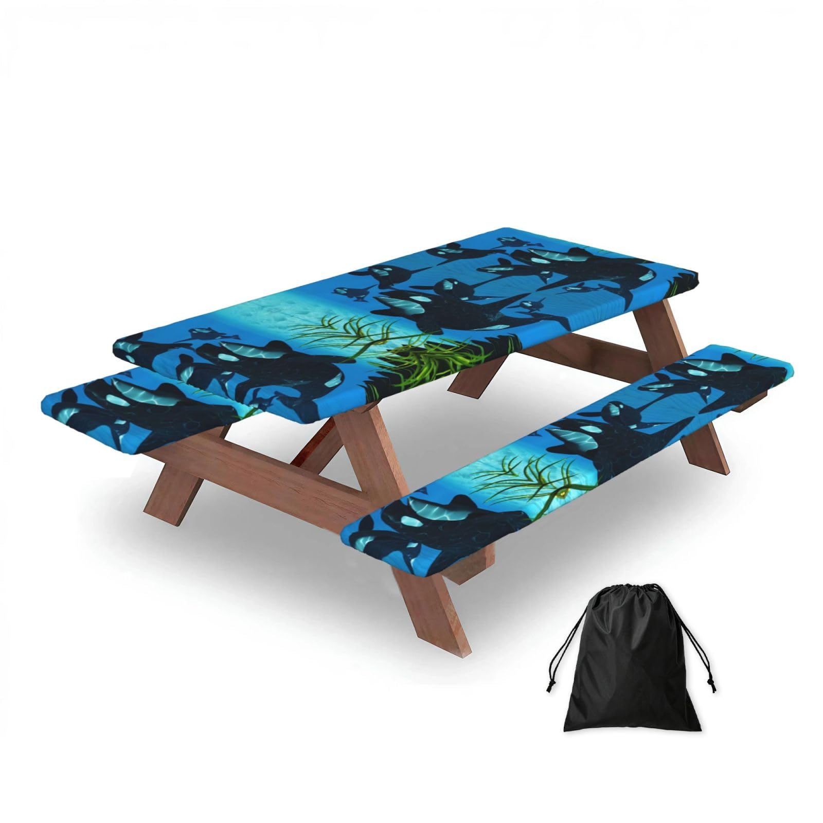 Zqytgfdc Black Killer Whales Swim Along Rectangular Water-Repellent Picnic Tablecloths, Outdoor Camping, Picnic, Bbq
