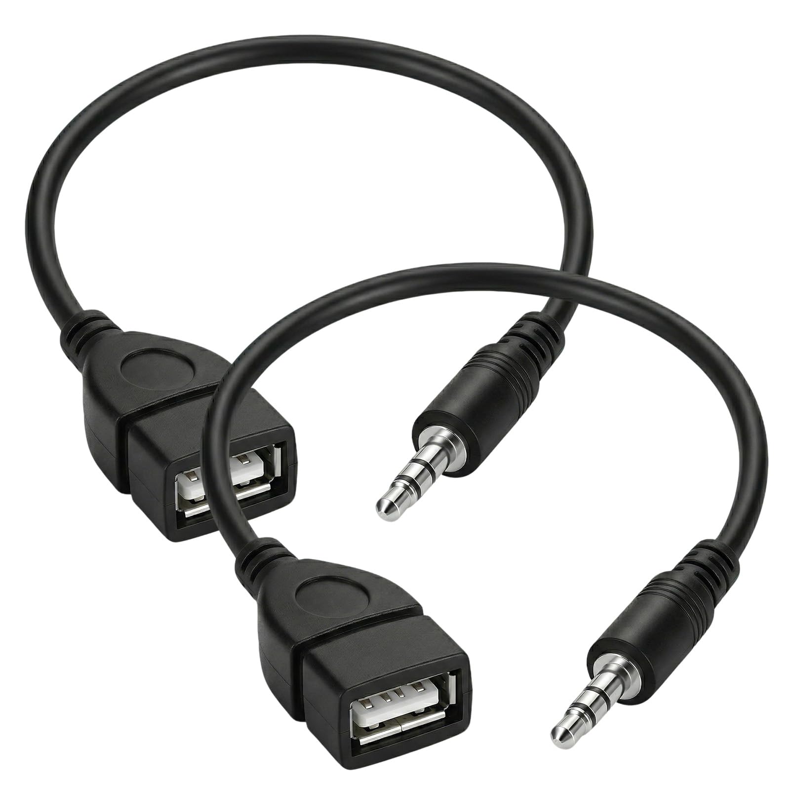 TNSLAND - Set da 2 adattatori USB con jack, adattatori audio AUX da 3,5 mm (da jack a presa USB), OTG plug-and-play per autoradio, impianti audio per auto e lettori CD/DVD – nero