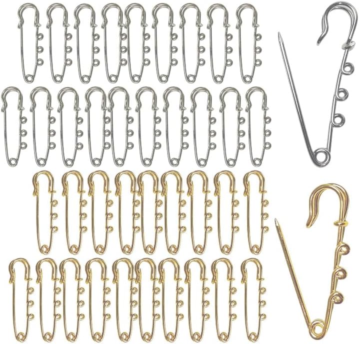 40 PCS Safety Pin Brooch Heavy Duty Metal Safety Pins Gold & Silver Kilt Pins with Loops for Blankets Hat Skirts Knitted Fabric Crafts