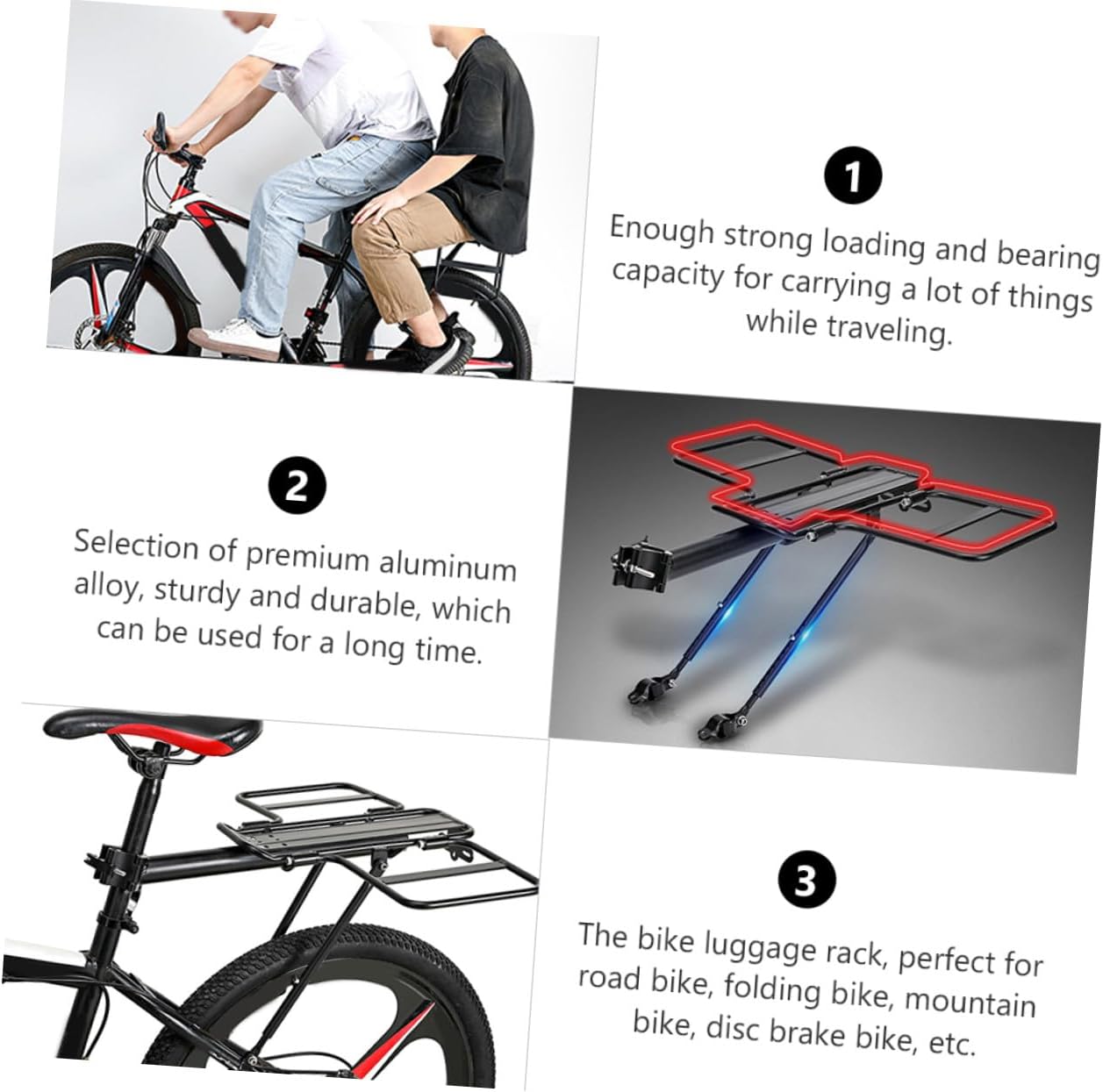 Mikinona Aluminum Alloy Bike Cargo Rack Rear Luggage Carrier for Mountain Road Folding Bikes Stable Rear Rack