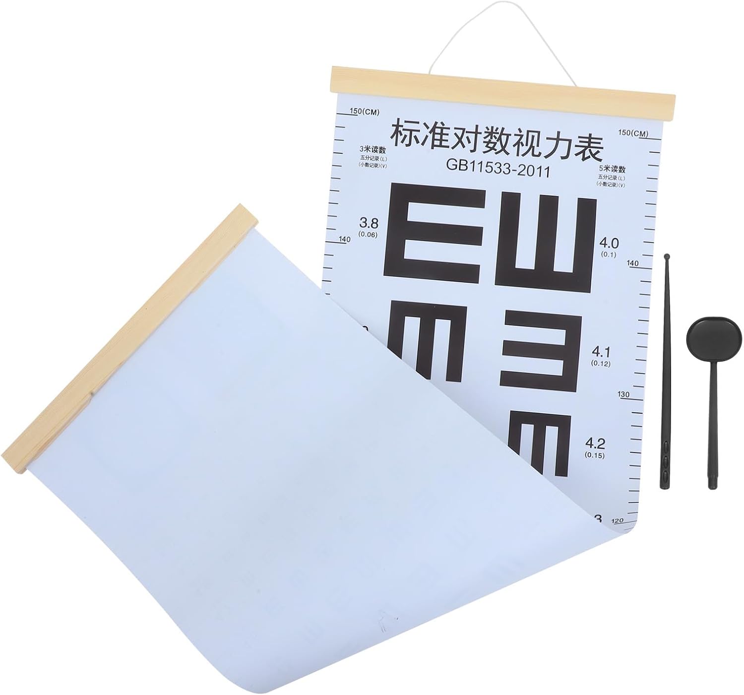 SOLUSTRE Home Use Visual Testing Eye Chart Set for Adults with Pointer and Eye Occluder – Portable Wall Vision Test Equipment for Optometry