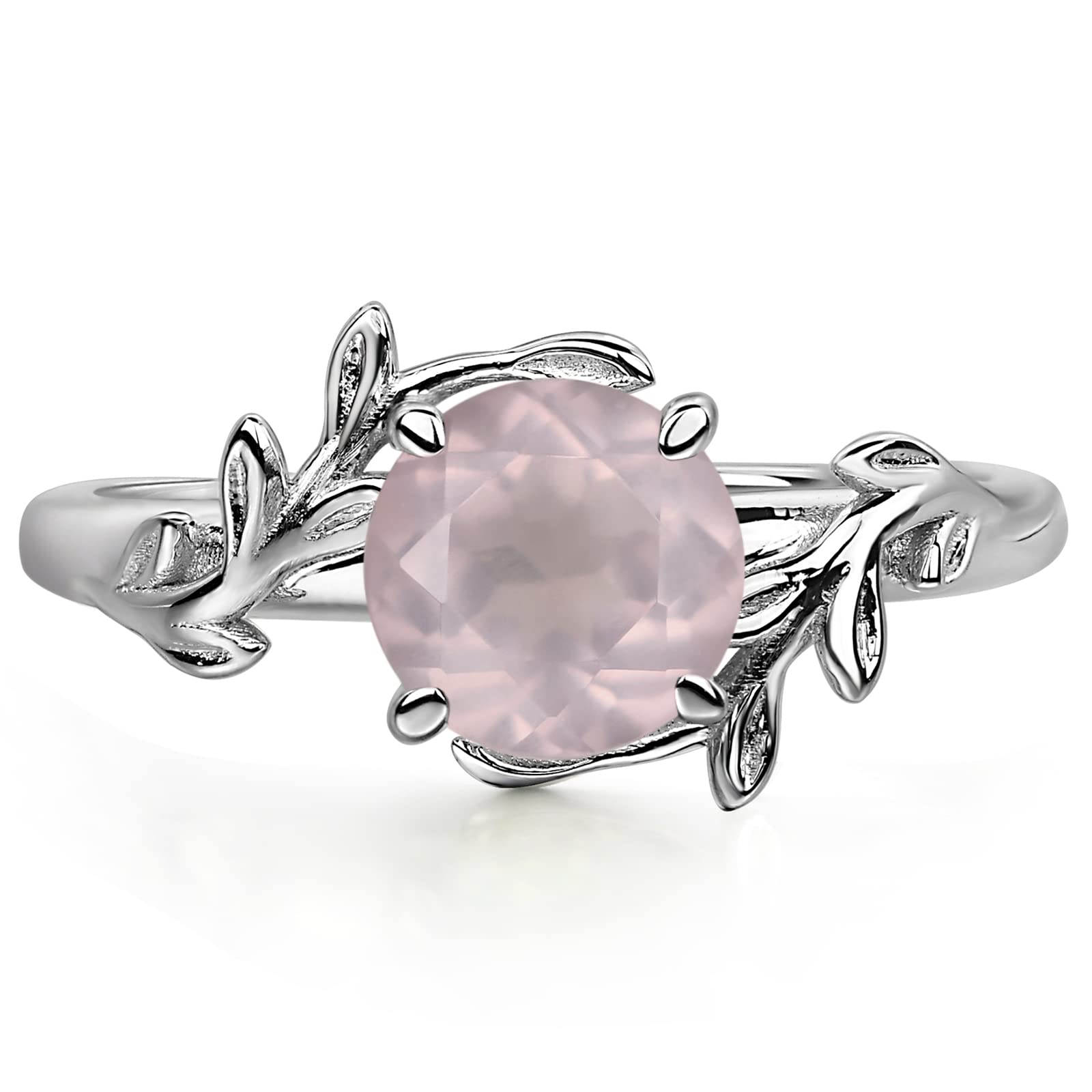 LUORound Shaped 7 MM Gemstone Branch Statement Ring 925 Sterling Silver Birthstone Ring for Women