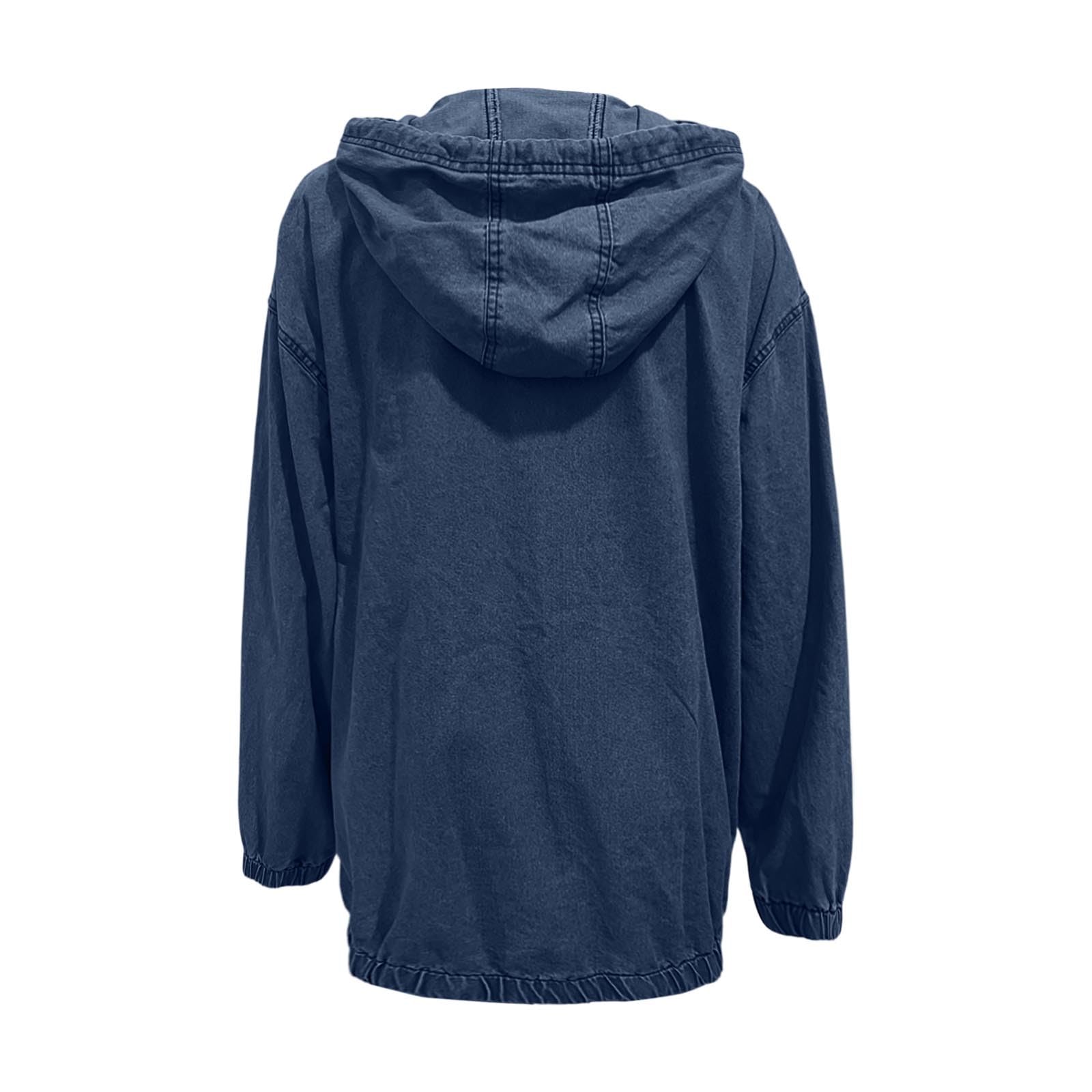 Sudadera con Capucha de Mezclilla desgastada para Mujer, Estilo Informal, con Hombros caídos, Estilo Jersey Lavado
