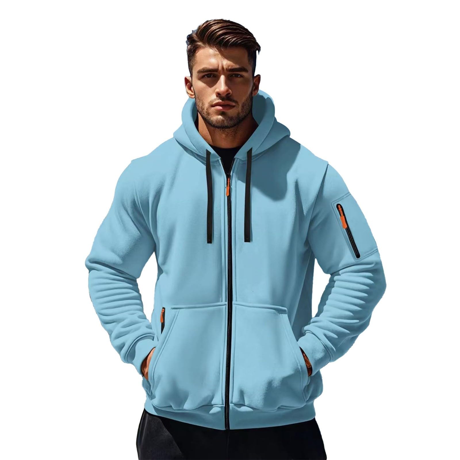 Felpa con cappuccio con zip intera, con coulisse, comoda, da lavoro, tinta unita, elasticizzata, versatile, per il tempo libero, alla moda, vestibilità larga, con cappuccio