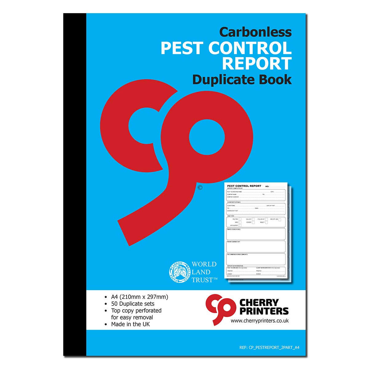 Cherry Printers Carbonless NCR Pest Control Report Duplicate Book A4 50 Sets