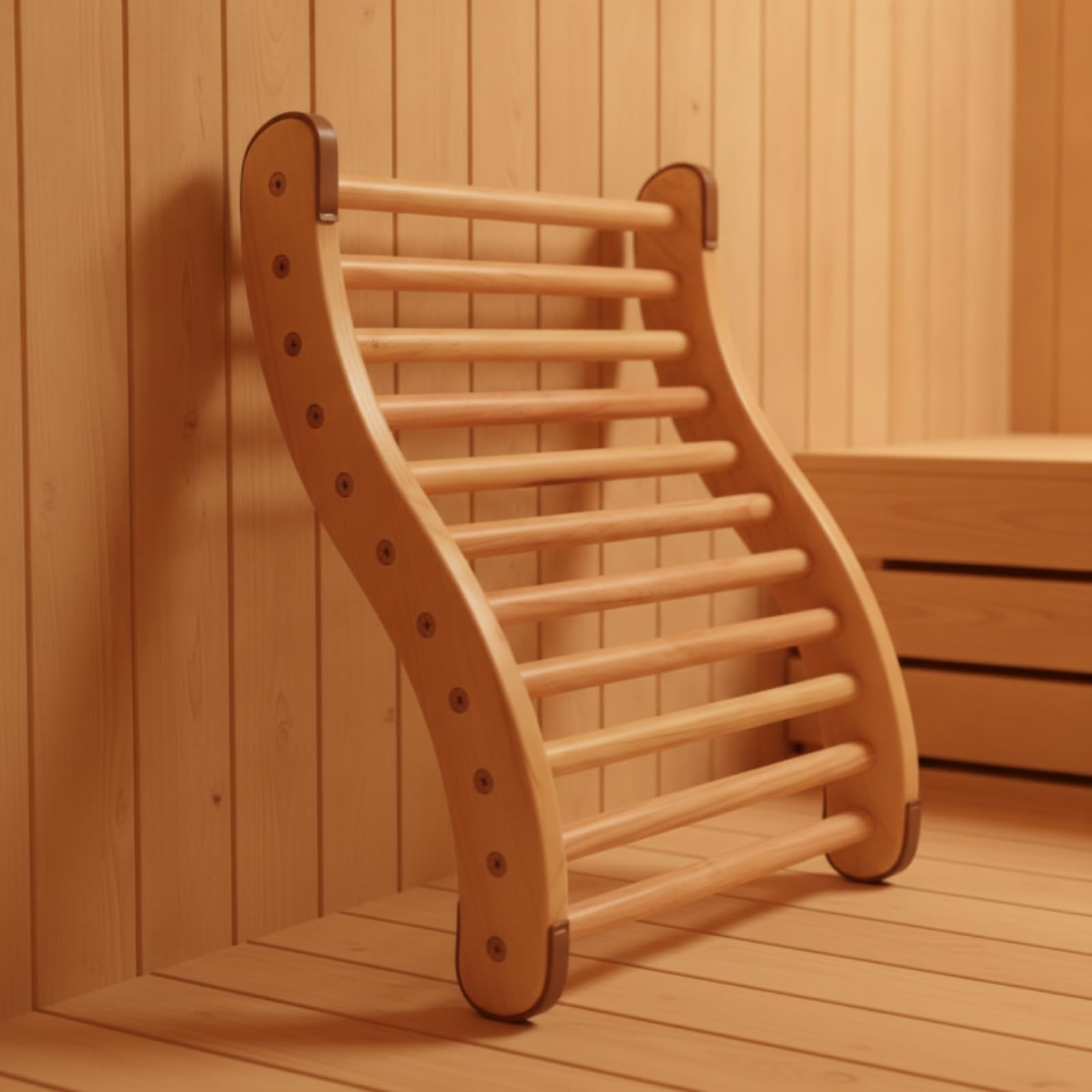 Gralara Respaldo Ergonómico Pino Muebles Antislizante para Sauna, SPA, Moderno Y Minimalista, Diseño Ergonómico De Madera con Acabado En Barniz