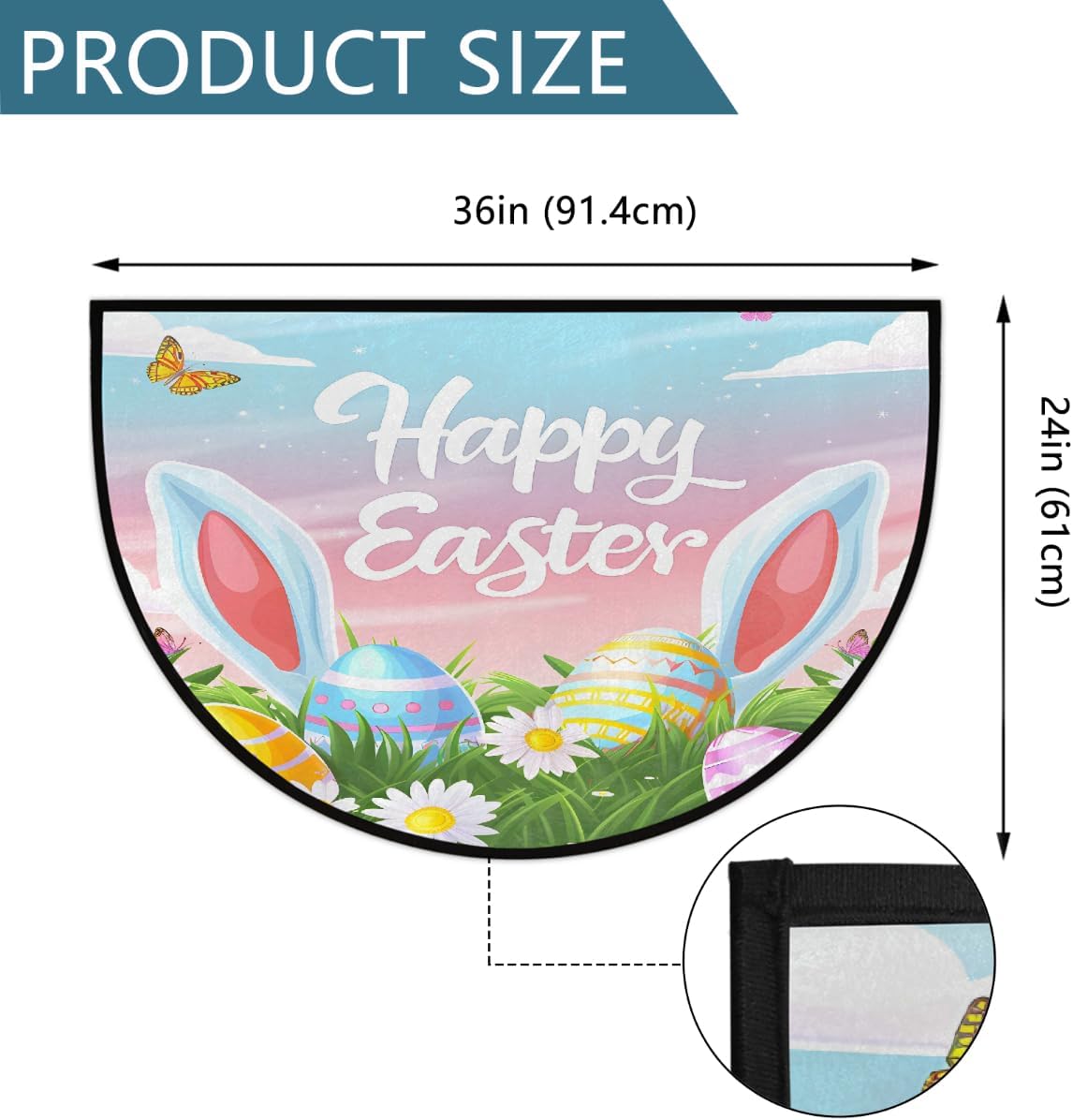 Half Round Door Mat Easter Non Slip Absorbent Semi Circle Area Rugs Washable Half Moon Floor Mats for Indoor Patio Kitchen Bathroom Entryway Fireplace Home Carpet Decor Z (195)