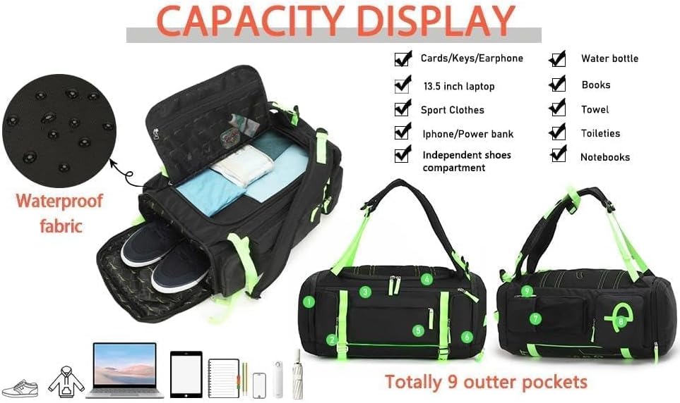 Miniatura 7 de BE SMART - Mochila de gimnasio extra grande de 40L para hombres, bolsa de gimnasio grande con compartimento para zapatos, bolsas de lona resistentes