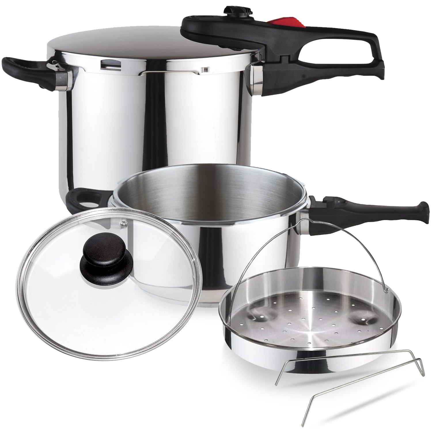 Magefesa Practika Plus - Set Ollas Express Rápidas 4 + 6L + Cestillo, Acero Inoxidable 18/10, Sensor de Presión, Inducción, Ahorro Energético