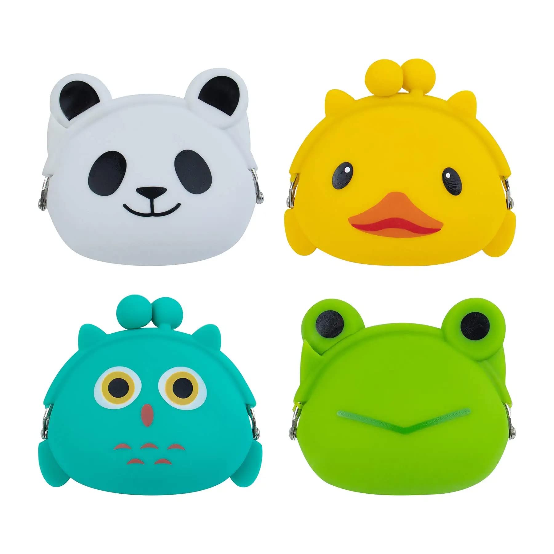 4 Pack Cartoon Animal Silicone Coin Wallets, Purse Headset Bag for School Prize Gifts Goodie Bag Filler, Coin Purse Waterproof Toiletry Pouch Classroom Prize Novelty Toy