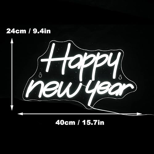 Miniatura 5 de Letrero de neón de feliz año nuevo para fiesta de Año Nuevo luces LED con letras de neón para decoración de pared letreros de luz regulables para el