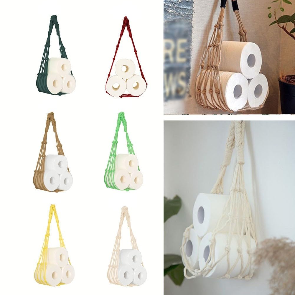 Toiletpapierhouder, macramé, geweven katoenen touw, mesh, hangend toiletpapier, opbergnet, organizer, rolhouder voor badkamer, slaapkamer, woonkamer, keuken, toilet, handdoekhouder, 107 cm Toiletpapierhouder, macramé, geweven katoenen touw, mesh, hangend toiletpapier, opbergnet, organizer, rolhouder voor badkamer, slaapkamer, woonkamer, keuken, toilet, handdoekhouder, 107 cm