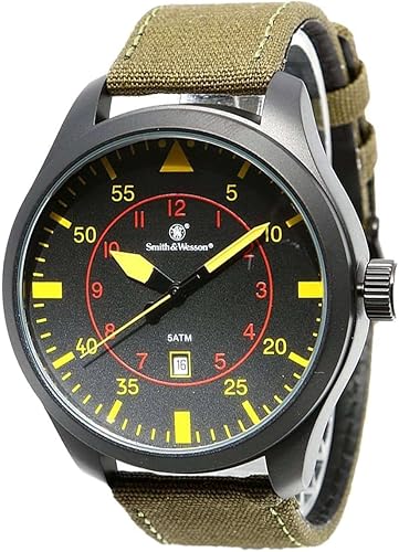 Smith & Wesson Reloj N.A.T.O. para hombre, 5 ATM, movimiento japonés, acero inoxidable, resistente al agua, reloj táctico, cuarto de galón de
