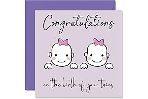 New Baby Card, Twins - Girl & Girl - Congratulations Baby Cards