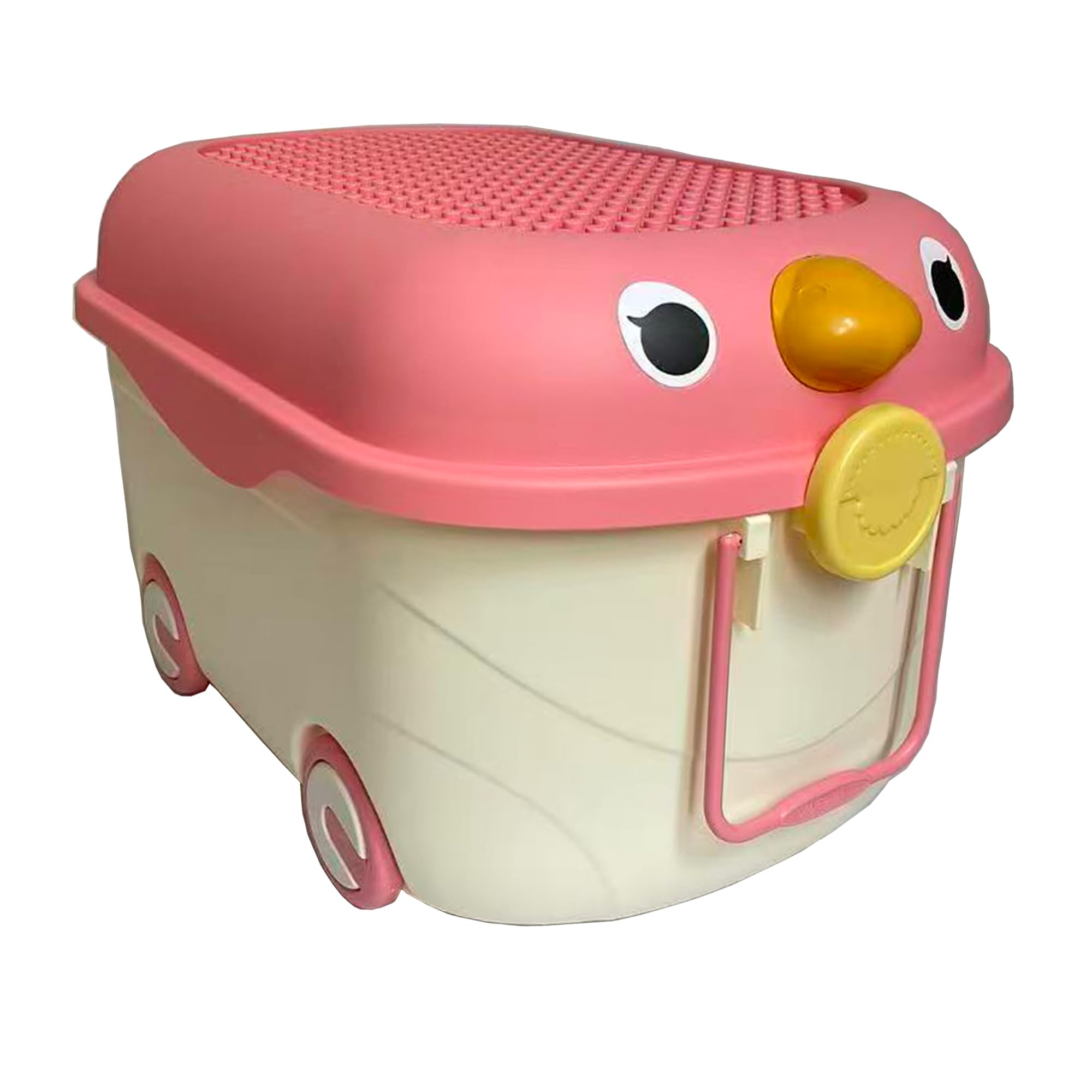 Atek Pink 70L Toy Storage Box With Lid & Wheels, Kids Storage Organiser