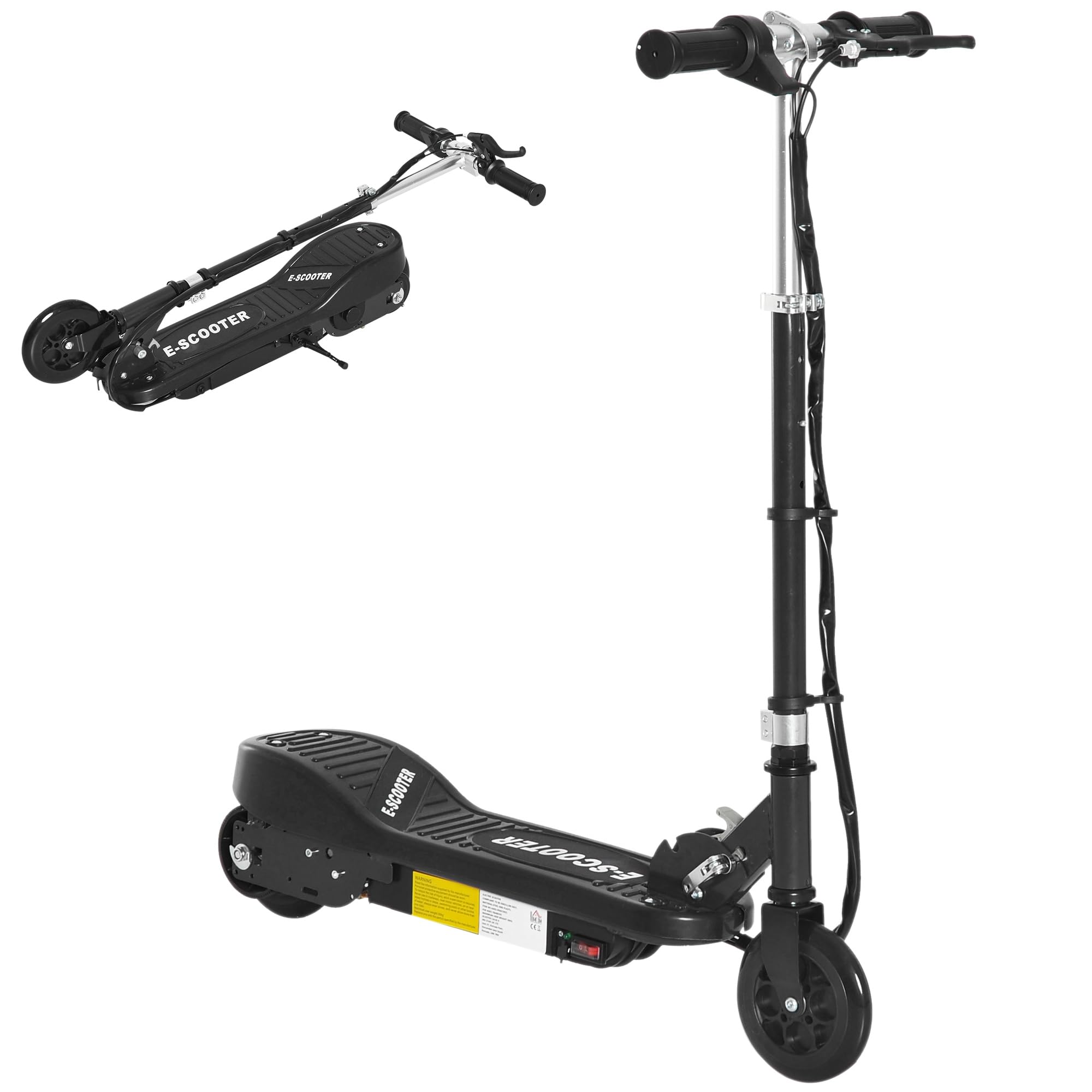 HOMCOM Monopattino Elettrico per Bambini Pieghevole 120W, Altezza Regolabile, Scooter per Bambini con Ruote in PU, Freno Posteriore, Velocità Max 12km/h e Portata 50kg, 7-14 Anni, 74x36x69-91 cm, Nero