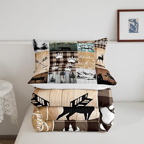 Miniatura 5 de Juego de edredón rústico de granja tamaño Queen para mujeres adultas, estampado de ciervos y osos salvajes, temática de caza y pesca, relleno de