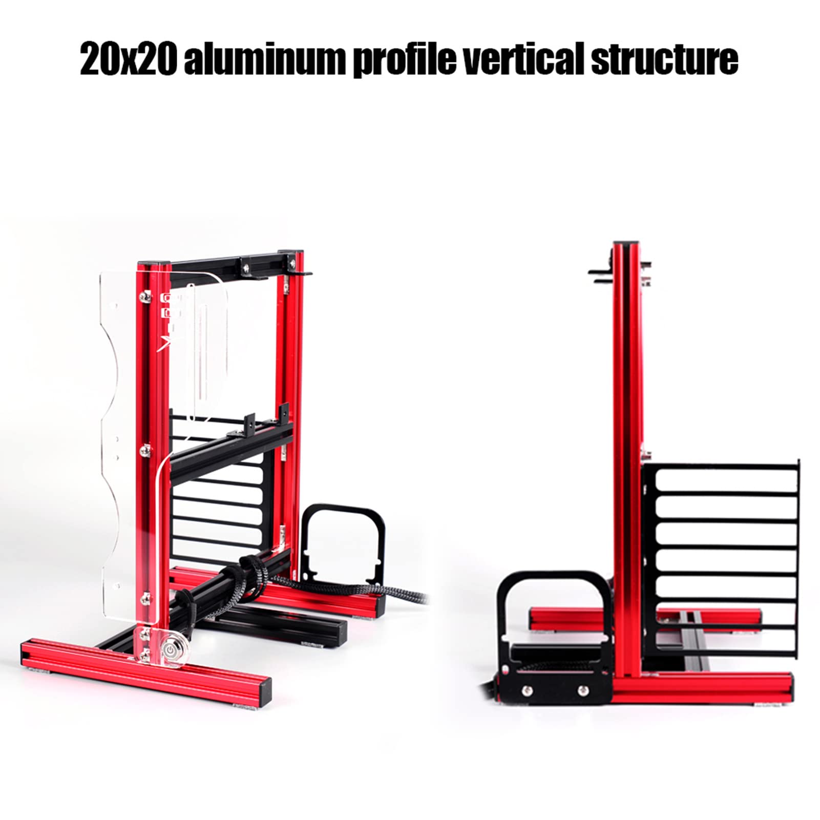 Apri lo Scaffale del Telaio con Profilo in Alluminio 20x20, Supporto GPU, Design Portatile per Appassionati di Fai -da -te e Modder (rosso)