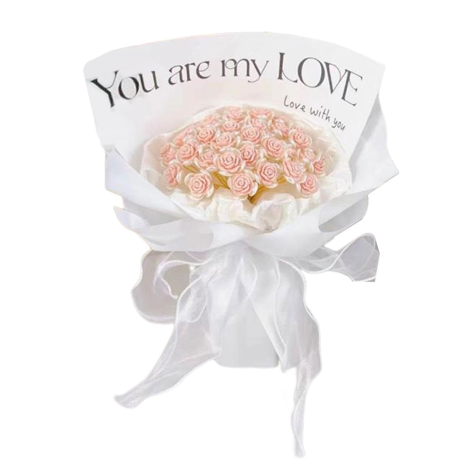 TWISAXC Artistic DIY Simulation R Flower Bouquet Decoration Creativity And Style With 19pcs Small Flowers Handmade DIY R Flower Bouquet, Pink