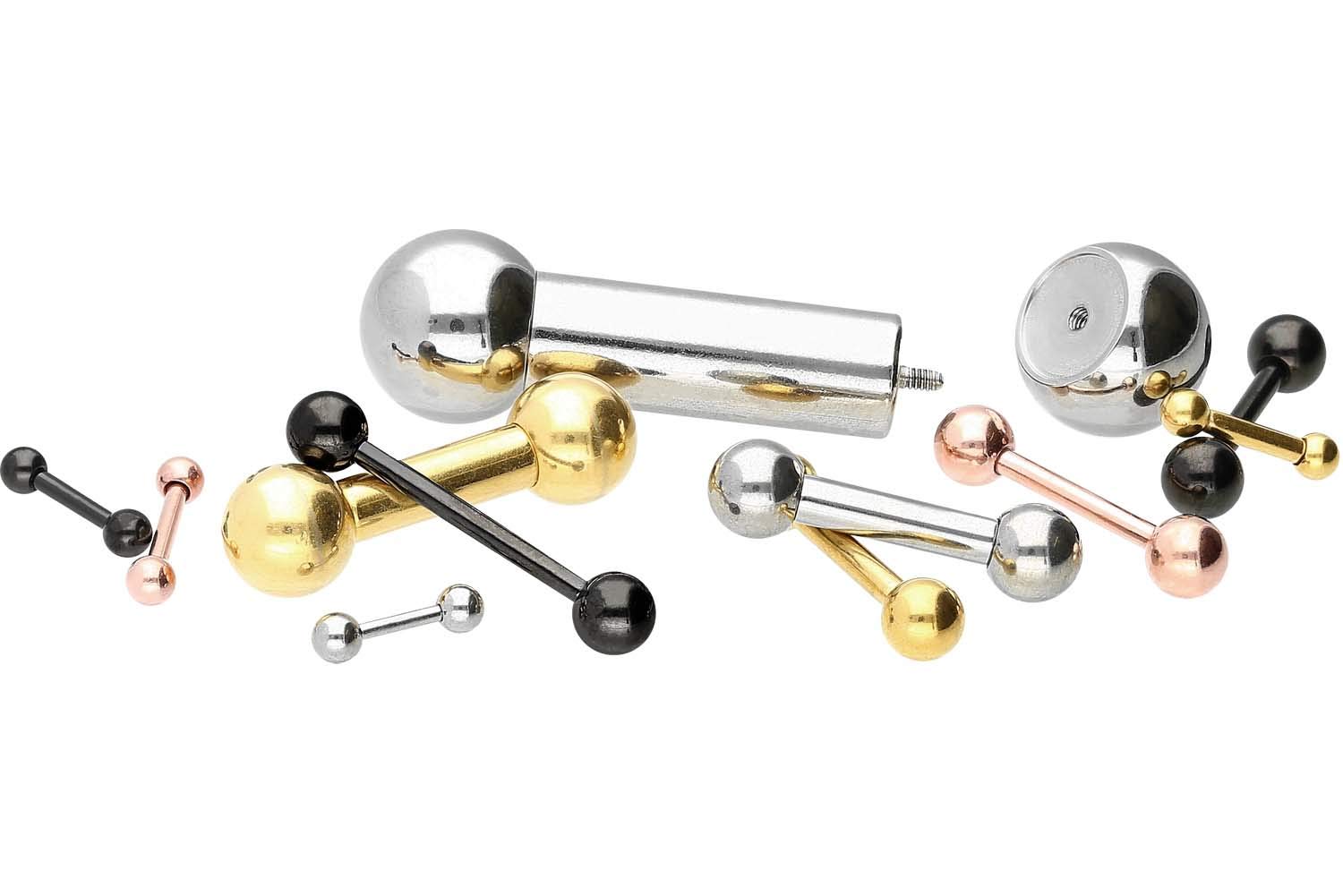 PIERCINGLINE Kolczyk z chirurgicznej stali typu barbell | 2 KULECZKI | Piercing typu sztanga do piersi, okolic intymnych, ucha, języka | Rozmiary i wybór kolorów