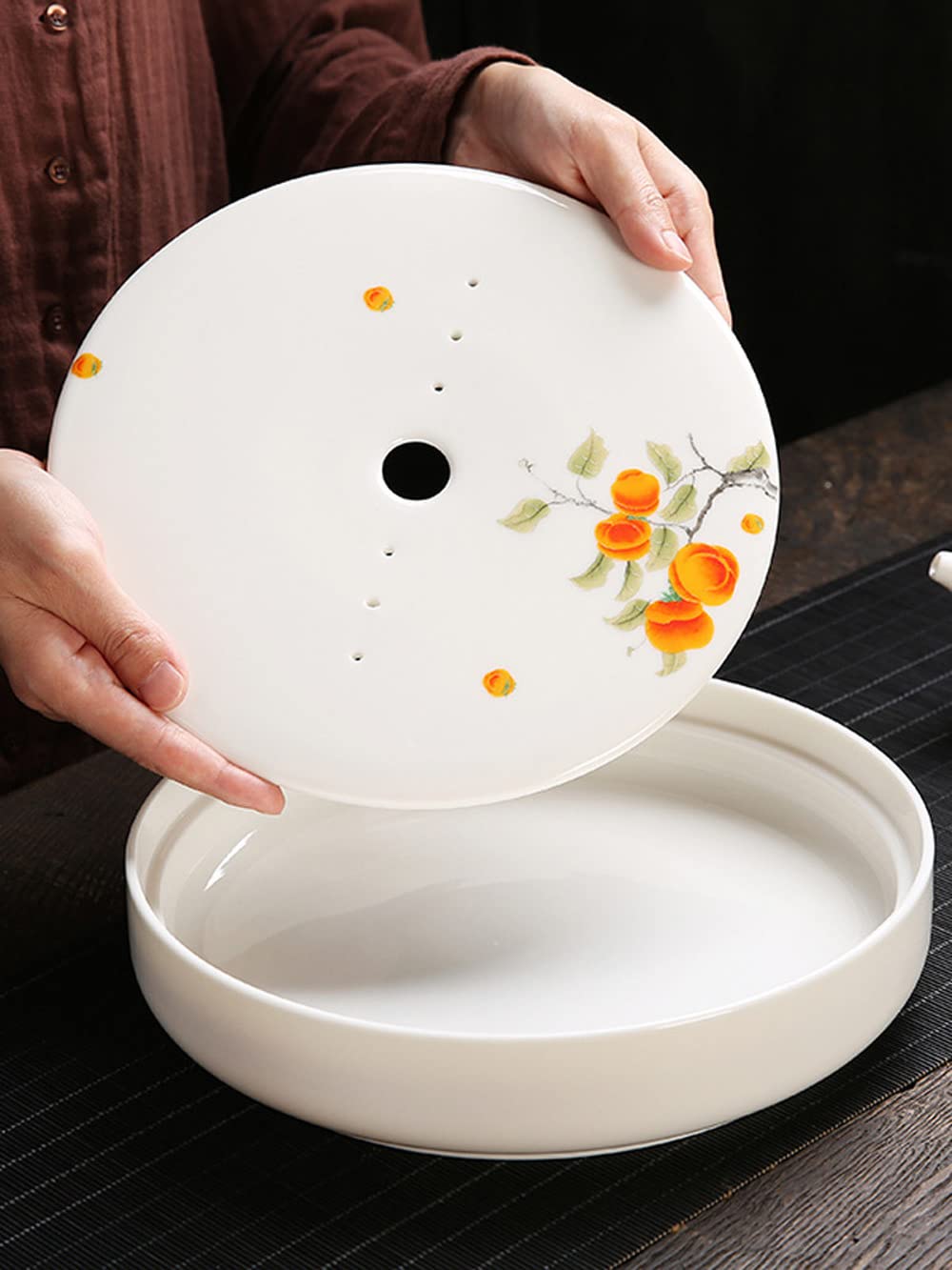Bandeja de té Simple for el hogar, Bandeja for Servir té, Bandeja de té de Porcelana Dehua de 24,5 cm, Juego de té de Kung Fu, Bandeja de té de Almacenamiento de Agua for el hogar