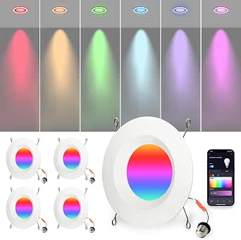 ayovo Wi-Fi & Retrofit LED Recessed Lighting 6 inch, Color Changing, 9W, 750LM, Smart Downlight, Alexa/Google Compatible, 4 Pack