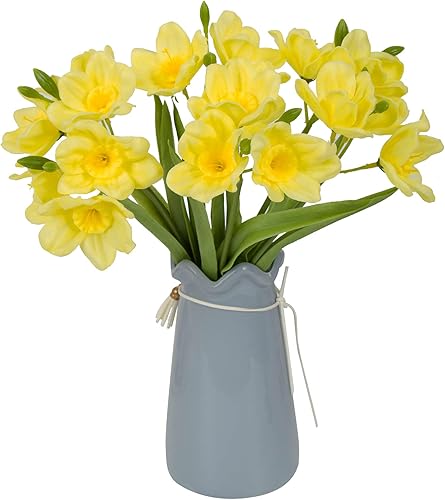 2 paquetes de narcisos artificiales, tallos de narciso sintético de 16 pulgadas con 18 flores falsas de látex, flores artificiales de primera