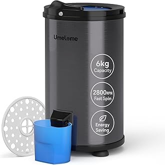 Spin Dryer 6kg by Umelome, Energy&Power Saving Spinner 2800 RPM Clothes Dryer, Energy Efficiency Class: A+++, Gravity Drain dryer, Black [Energy Class A+++] [Energy Class A+++] [Energy Class A+++]