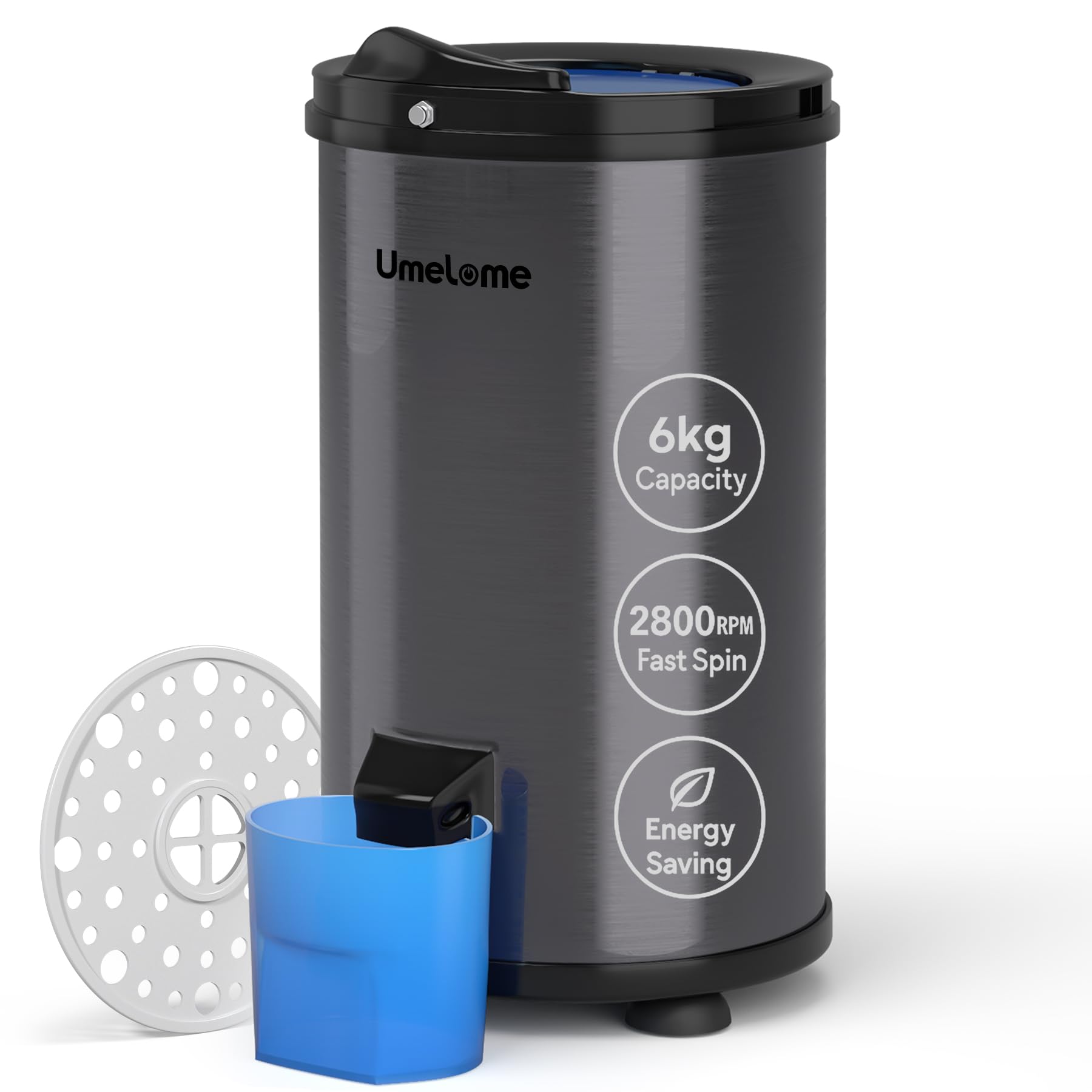 Spin Dryer 6kg by Umelome, Energy&Power Saving Spinner 2800 RPM Clothes Dryer, Energy Efficiency Class: A+++, Gravity Drain dryer, Black [Energy Class A+++]