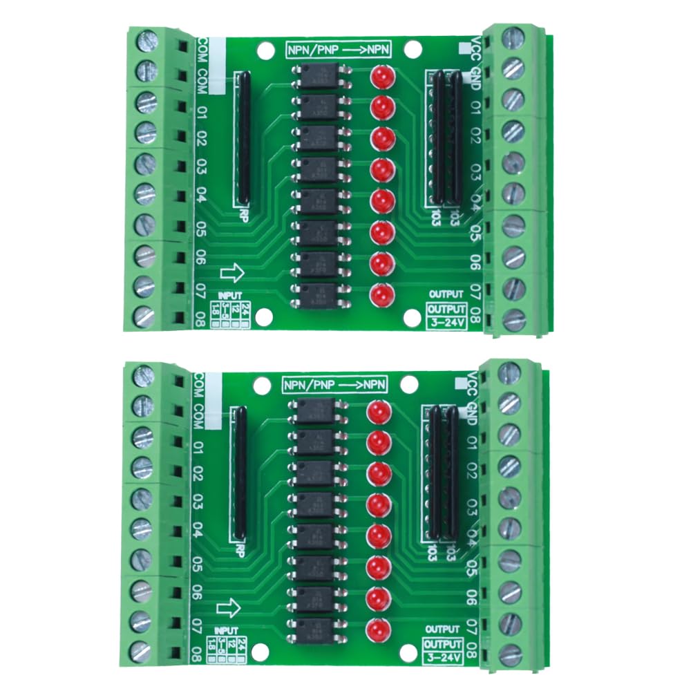 Carte d'isolation optocoupleur 8 canaux, module d'isolation optocoupleur 8 canaux CC 3,3 V 5 V, convertisseur de signal de sortie PNP NPN bas niveau