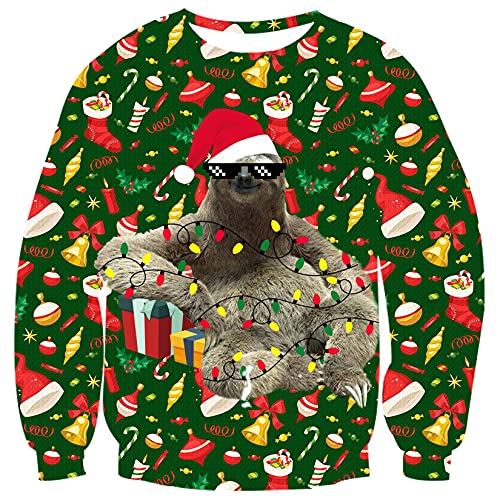 ALISISTER Unisexo Navidad Sudaderas 3D Copo de Nieve Campana Impresión Ugly Christmas Sweater Pulóver Hombre Xmas Party Sweatshirt XL Cover