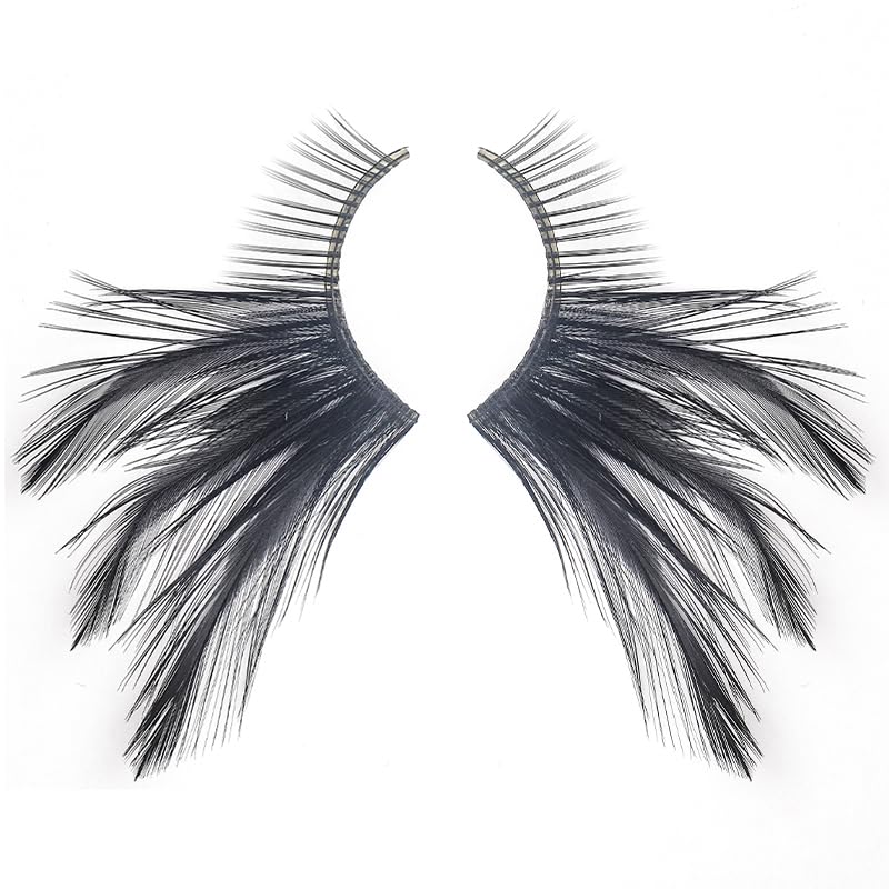 Dorisue halloween Feather Eyelashes witch makeup Cat eyes Black tail Lashes extension wedding Show Halloween Cosplay Wedding false lashes drama theatre model Hand-made Luxury Fashion Fake Lashes - Image 4