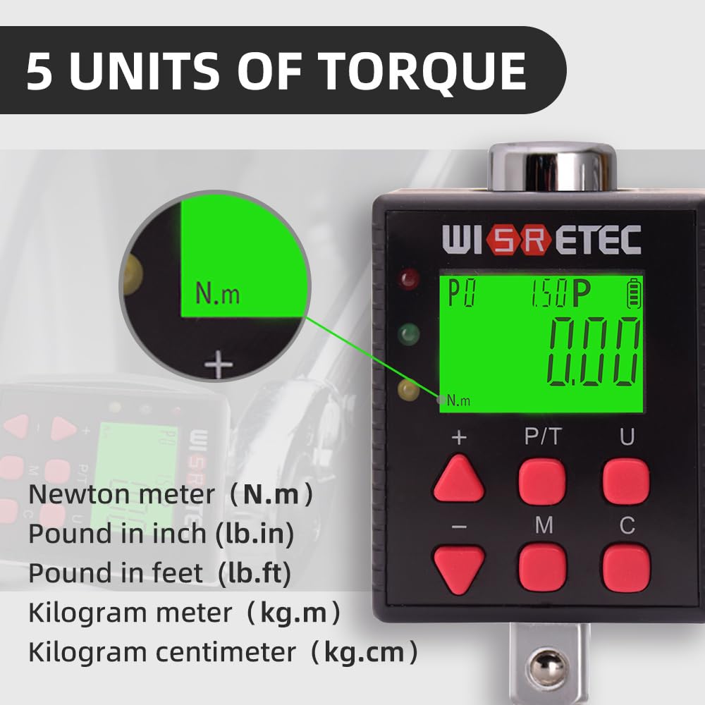 Compteur de couple numérique, affichage numérique rétroéclairé, clé, testeur de couple, deux modes de fonctionnement, cinq unités réglables, commutables avec fonction buzzer et voyant LED