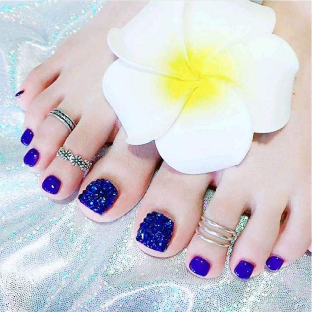 24pcs Holiday Beach Blue Zehennägel Sommer Blue Smile Style Fuß Artificial Full Cover Articficial Fake Nails Press On Nails