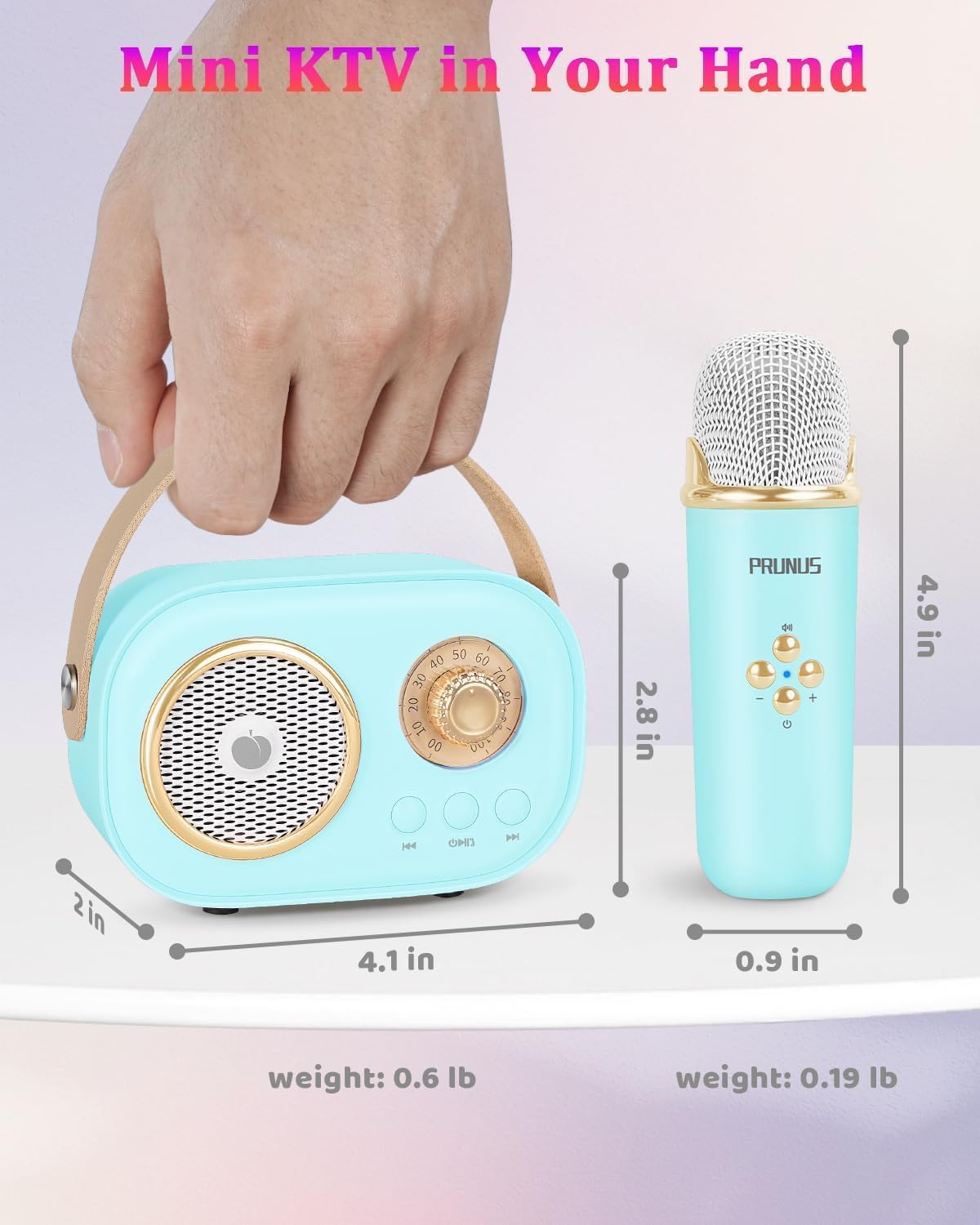 PRUNUS C20 Mini Karaoke Machine,Valentines Day Gifts for Her Him Kids Mens,Portable Bluetooth Speaker with 2 Wireless Microphone for Boys Girls 3-12+ Years Old Birthday Party Blue - Image 4