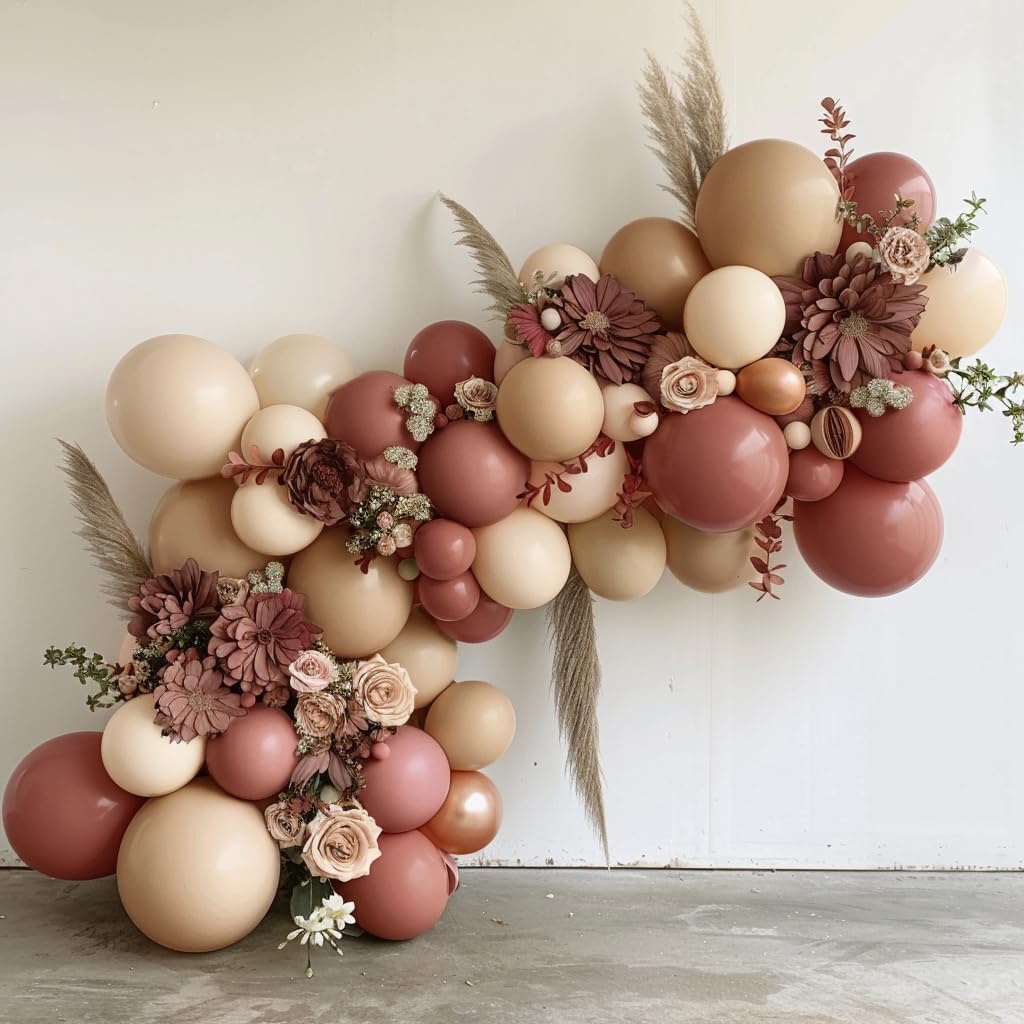 Boho Balloons Pink Nude Balloon Garland Double Stuffed Matte Cream Dusty Rose Balloon Arch Kit for Birthday Baby Showers, Wedding, Bridal, Baptism, Love Party Decorations