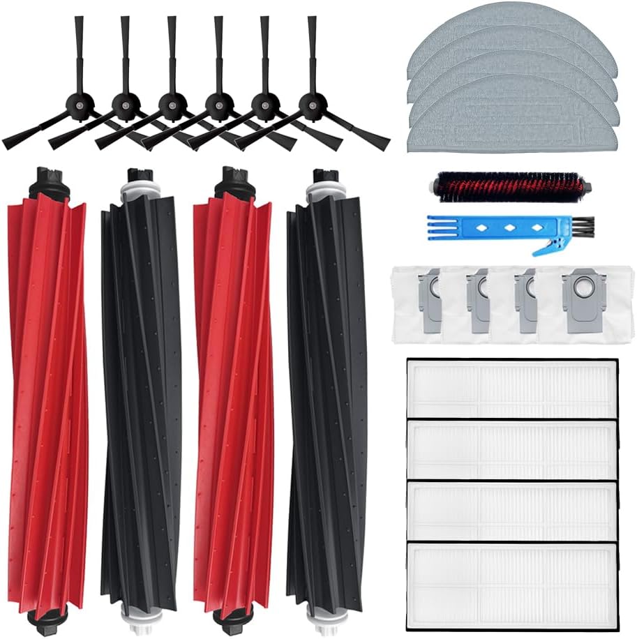 Accessories for Roborock S8 Pro Ultra Robot Vacuum Cleaner Replacement Parts 22 Packs 2 Sets of Main Brushes & 4 Filters & 6 Side Brushes & 4 Mop Cloths & 4 Dust Bags