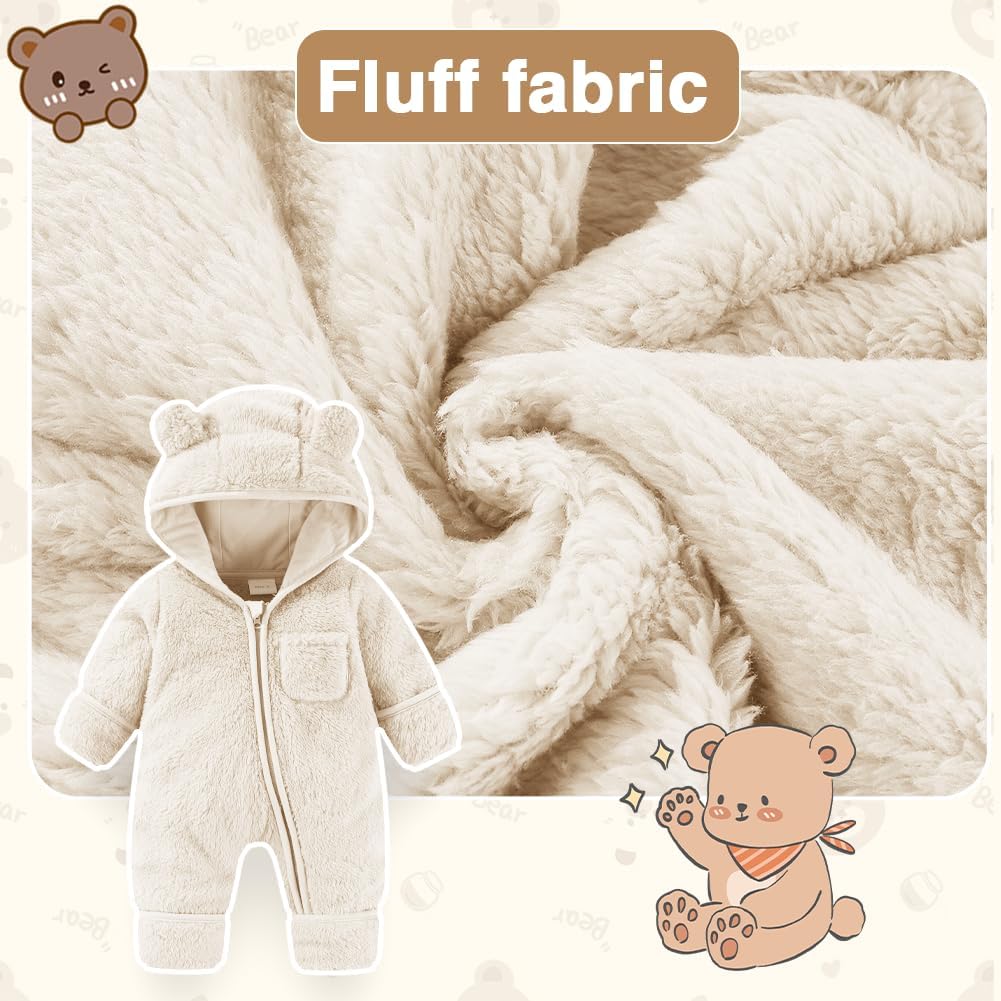 XIFAMNIY Newborn Baby Winter Snowsuit - Bear Outfit Fleece Warm Jumpsuit Romper Hooded Clothes for Infant Girls Boys - Image 6
